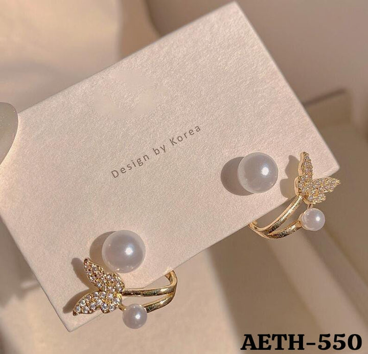AETH550  Butterfly/Pearl Stud Tops Pair