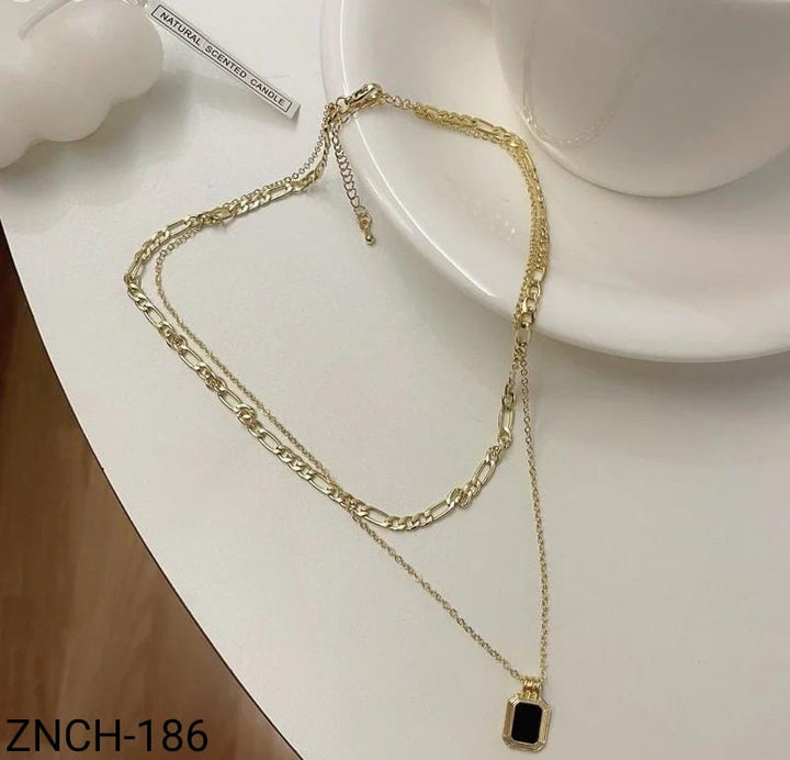 ZNCH186  Squared Layered Curb Chain Necklace