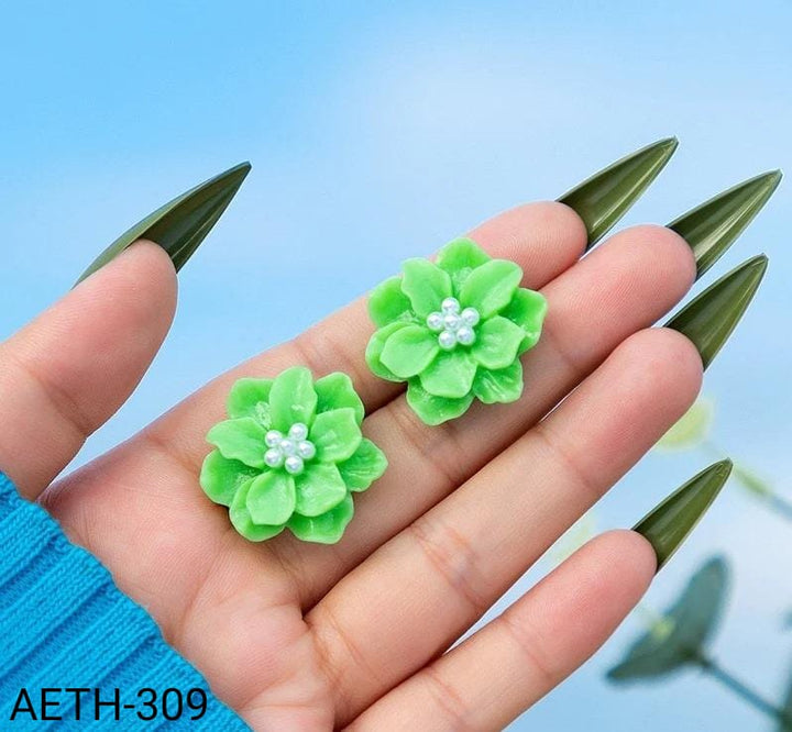 AETH309  Painted Flower Stud Tops Pair