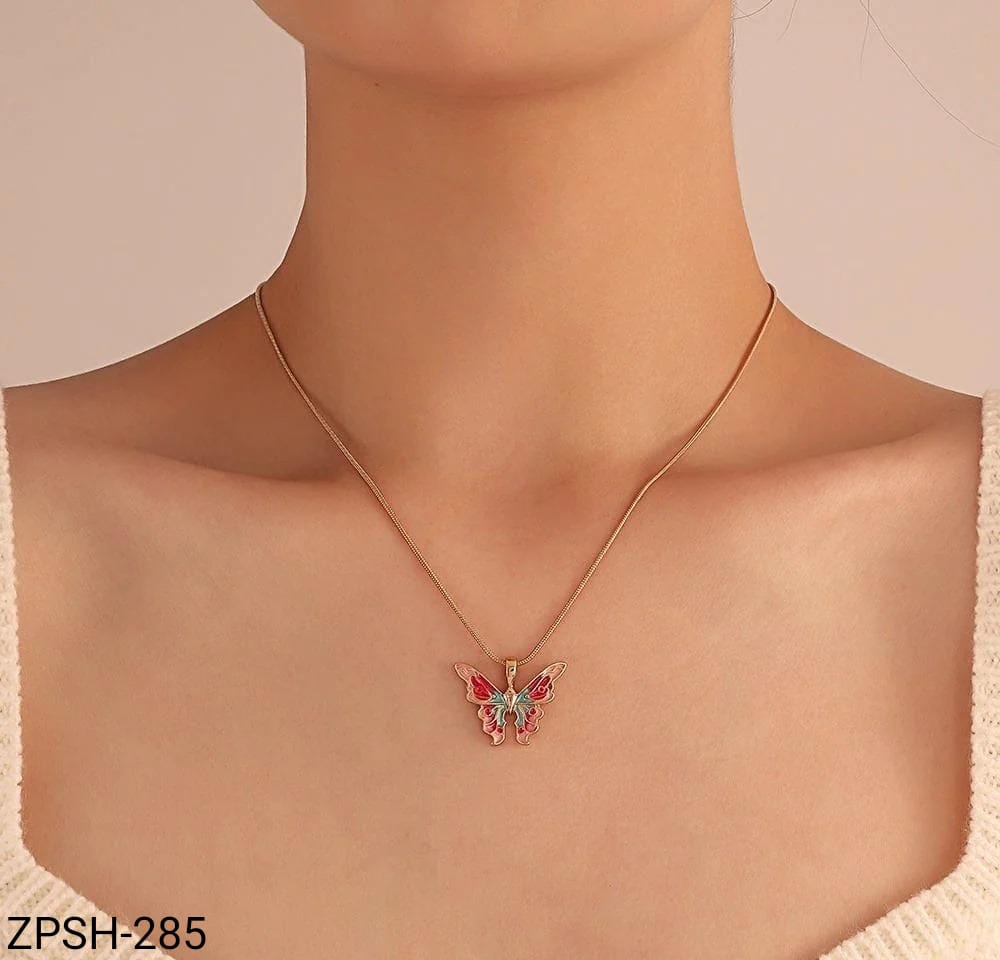 ZPSH285 DT Multi Painted Butterfly/Snake Chain Pendant