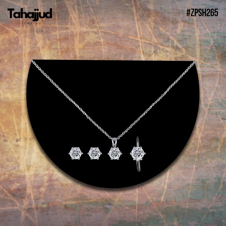 ZPSH265 DT Round Silver Stone Pendant Set